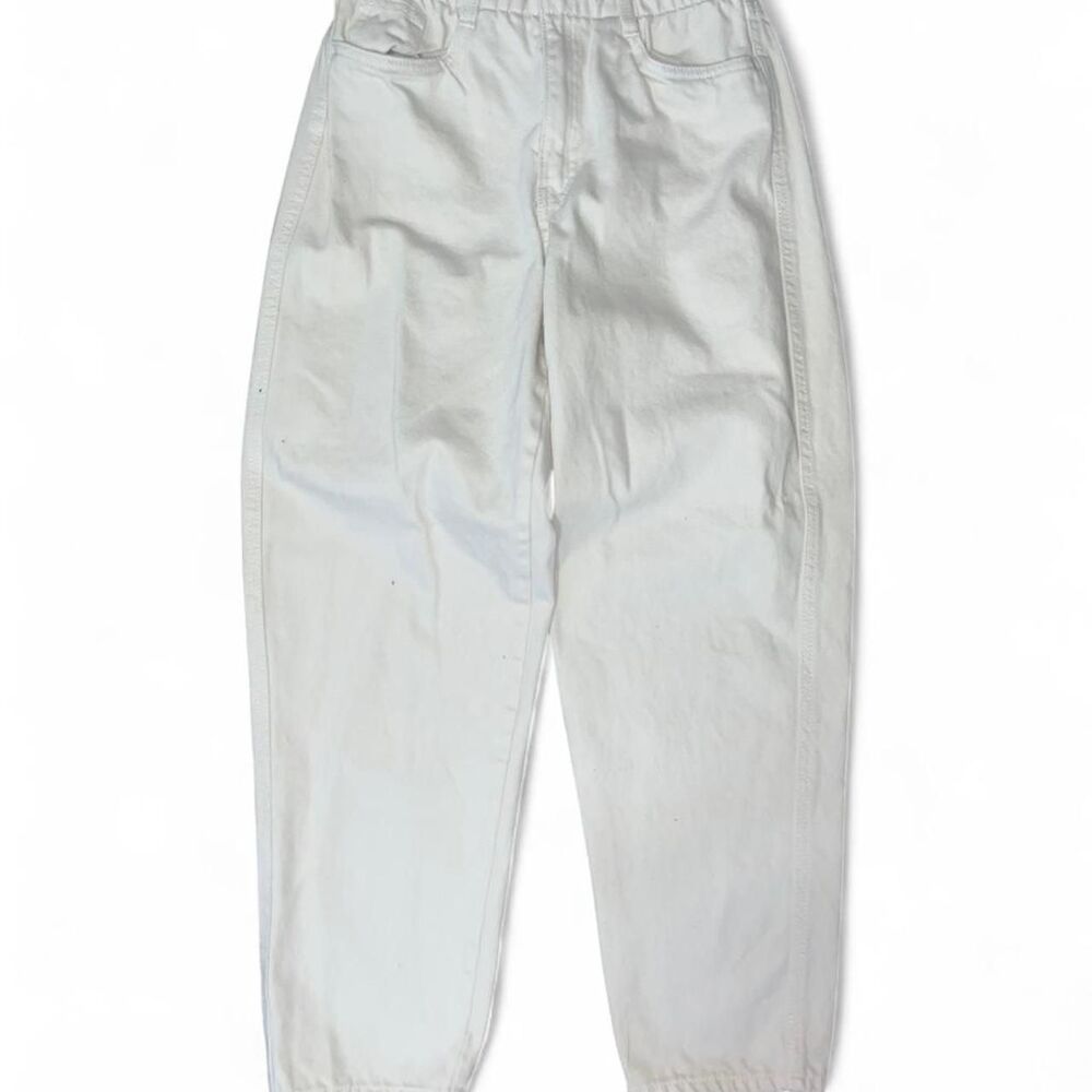 H&M Women's Cream High Waist Paper Bag Denim Pants SZ XS 2